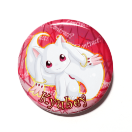 A cute chibi version of Kyubey from Puella Magi Madoka Magica drawn by Camie M. Anderson on a handmade button
