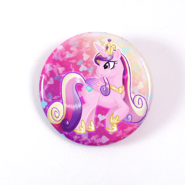 A cute chibi drawing by Camie M. Anderson of Princess Cadence from My Little Pony on a handmade button
