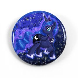 A cute chibi drawing by Camie M. Anderson of Princess Luna from My Little Pony on a handmade button