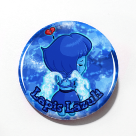 A cute chibi drawing by Camie M. Anderson of Lapis Lazuli from Steven Universe on a hnadmade button