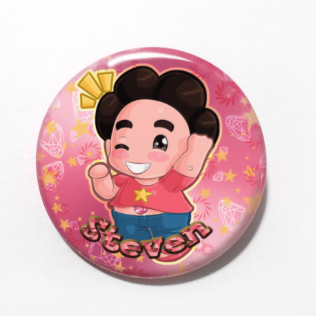 A cute chibi drawing by Camie M. Anderson of Steven from Steven Universe on a handmade button