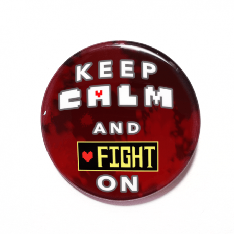 A handmade button inspired by the Genocide route from Unertale