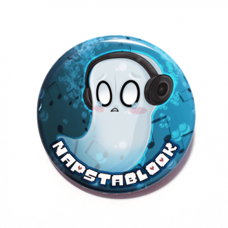 A cute chibi drawing on Napstablook by Camie M. Anderson on a handmade button